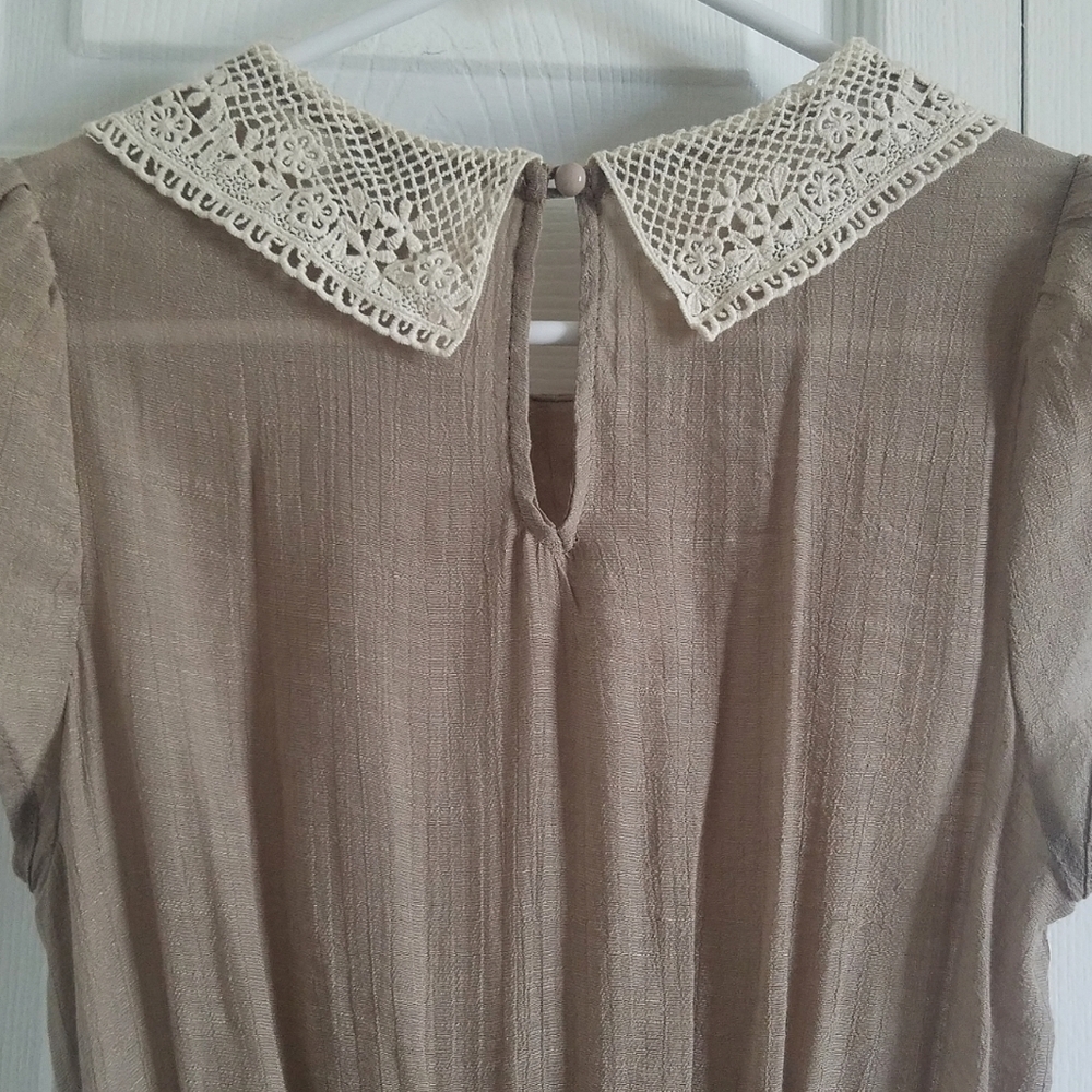 INNOVATION Taupe Gauze Crochet Collar Dress Small - Picture 8 of 11